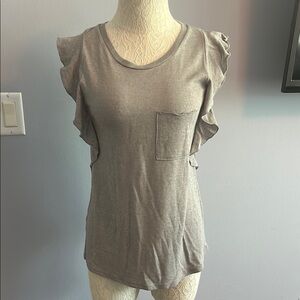 Gray Ruffled Flutter Sleeve Tank Top